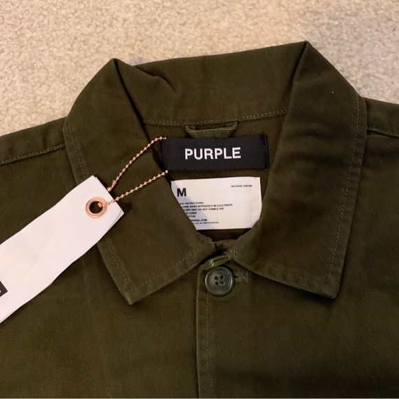 Purple Brand Olive Green Shirt Jacket Front Buttons Pockets Mens Size M P302-FL6 - Picture 2 of 10